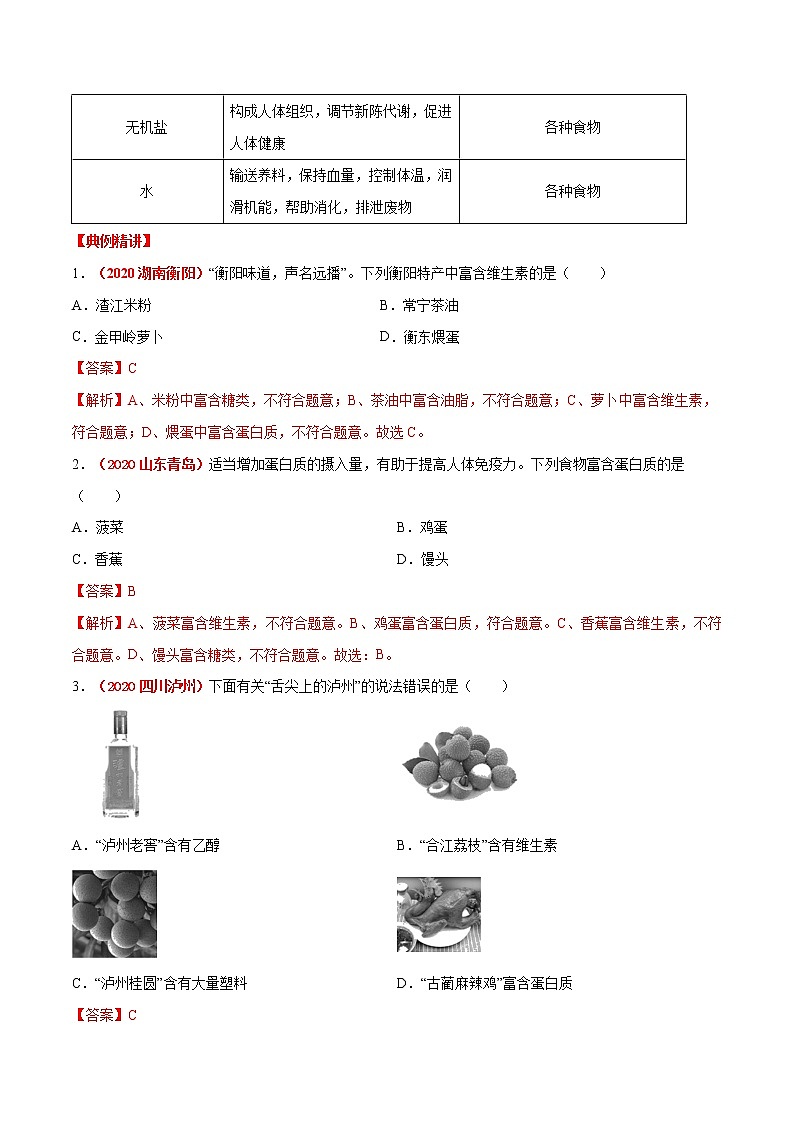 专题20  化学与生活、化学与能源（考点详解）-备战2021年中考化学考点微专题（解析版）02
