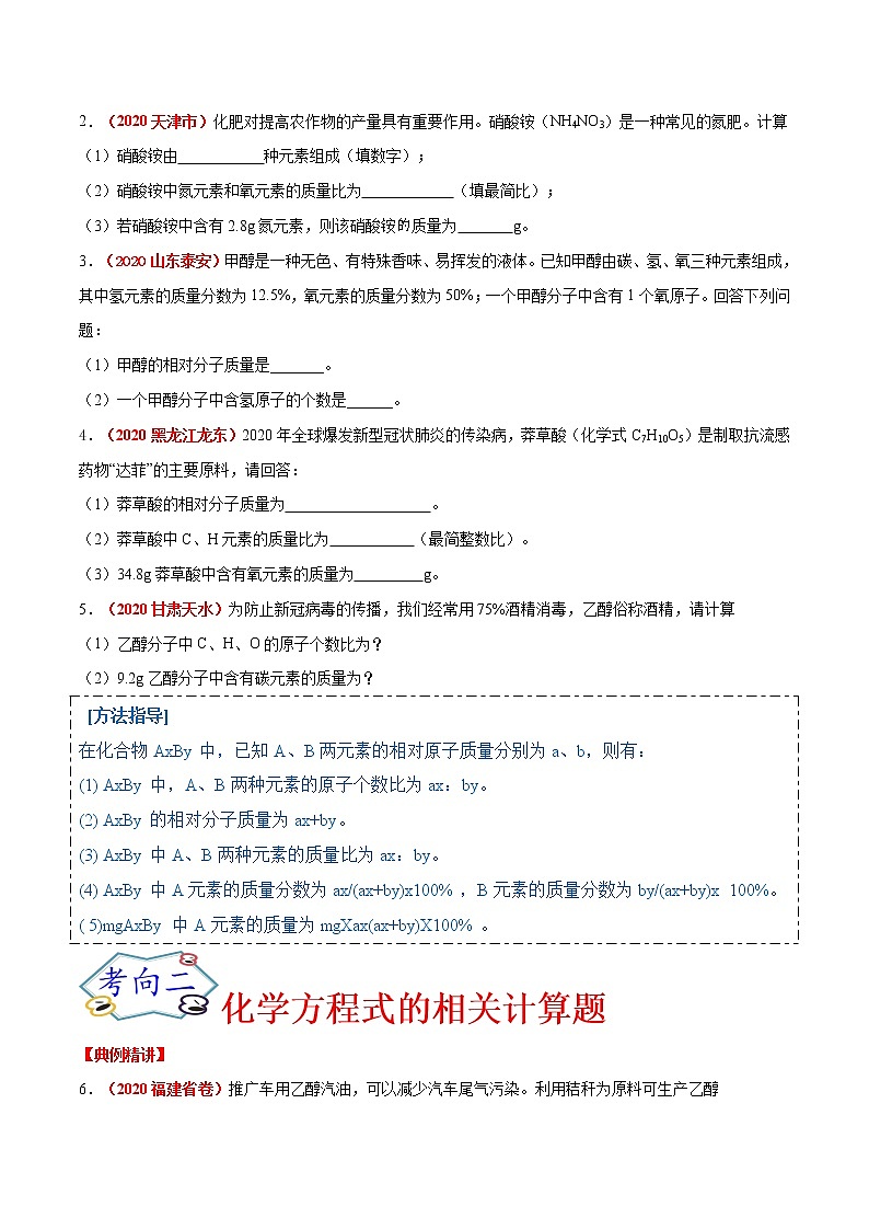 专题21  化学计算（考点详解）-备战2021年中考化学考点微专题（原卷版）02