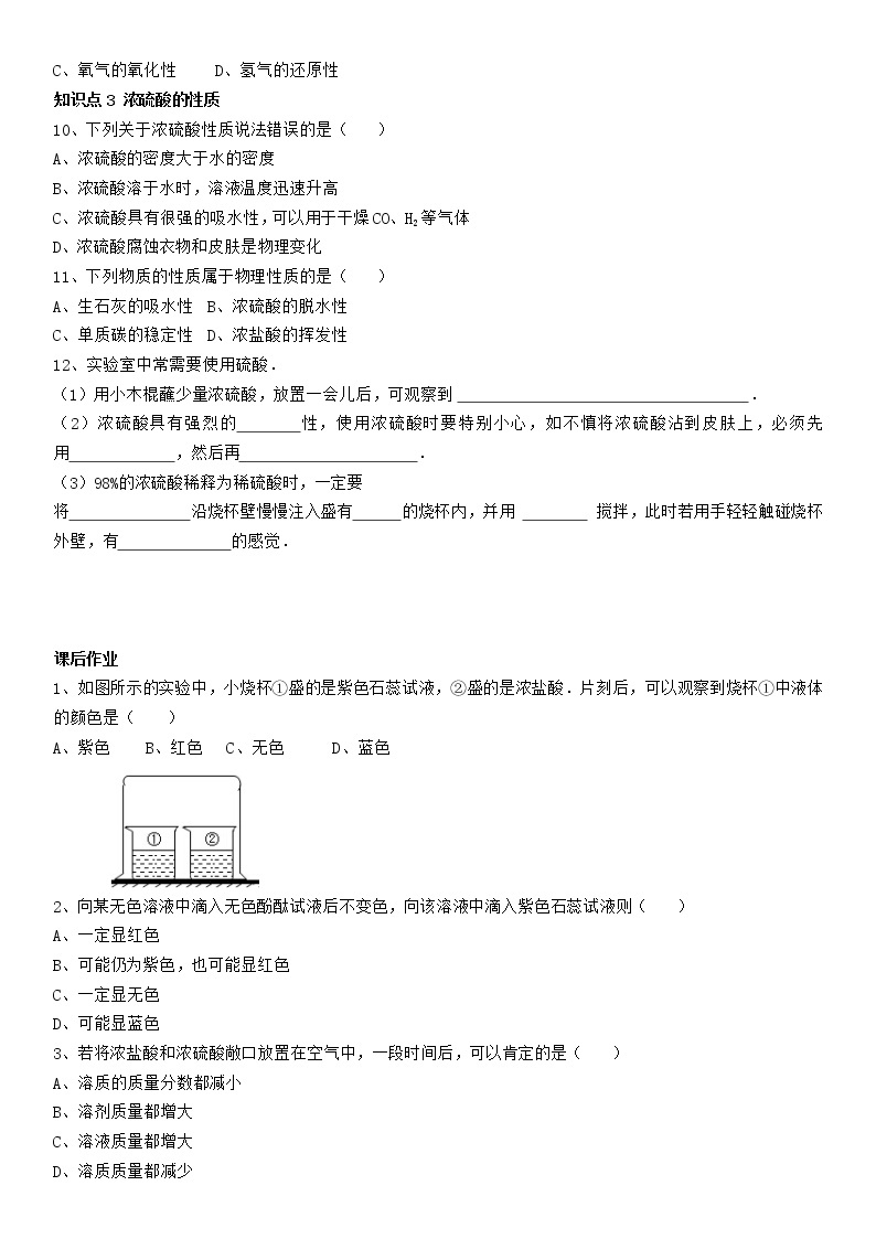 人教版化学九年级下册第十单元第1课时《酸碱与酸碱指示剂的作用》同步练习02