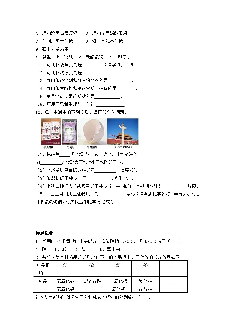 人教版化学九年级下册第十一单元第1课时《生活中常见的盐》同步练习02