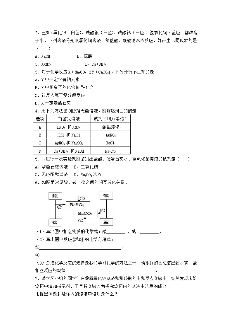 人教版化学九年级下册第十一单元第3课时《盐的化学性质》同步练习03