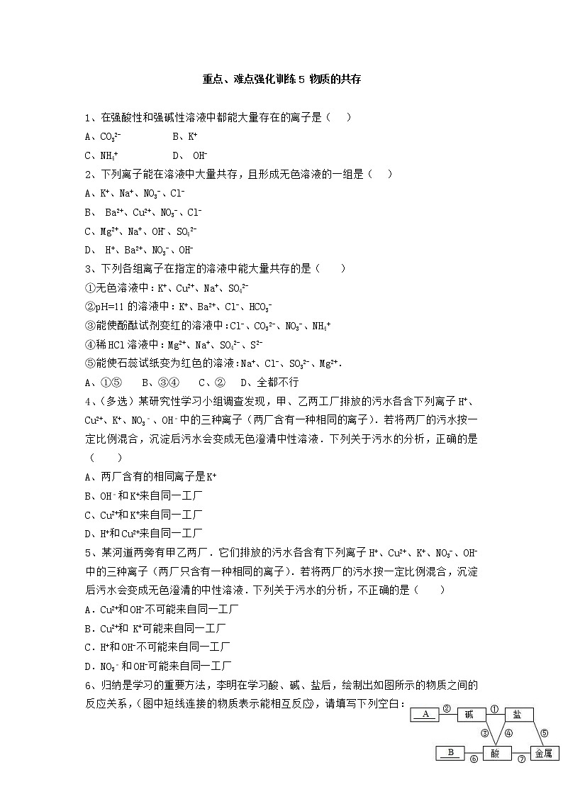 人教版化学九年级下册第十一单元 盐 化肥重点、难点强化训练《物质的共存》01