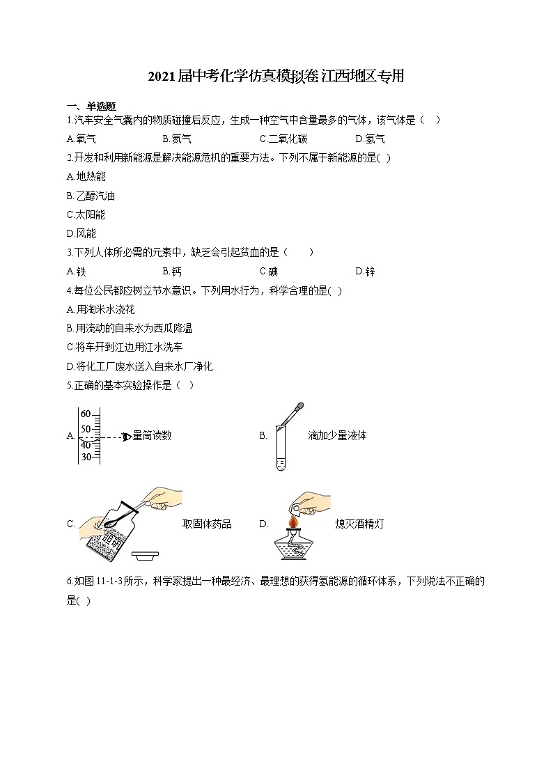 2021届中考化学仿真模拟卷 江西地区专用01