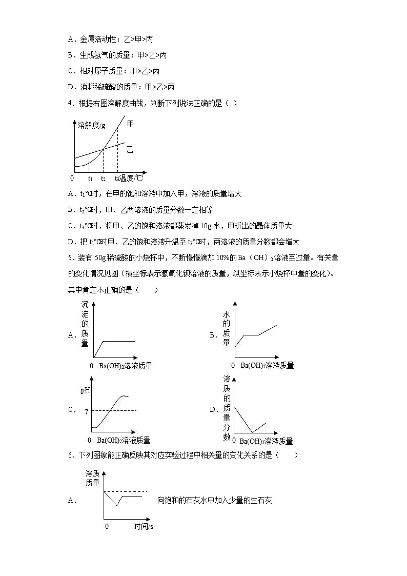 中考化学二轮复习 坐标曲线重难点易错题试卷（含答案）第2页