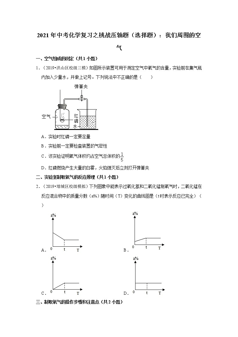 2021年中考化学复习之挑战压轴题（选择题）：我们周围的空气（含解析）01