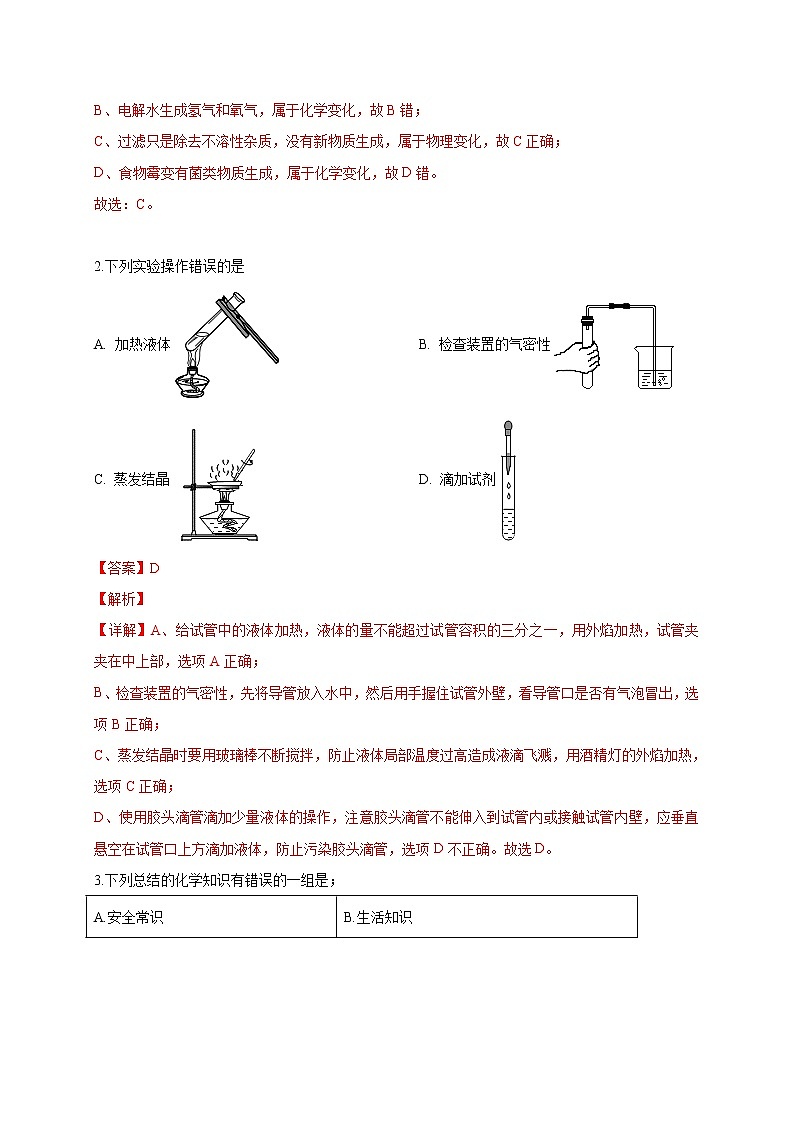 重组卷06-冲刺2021年中考化学精选真题重组卷（解析卷版）02