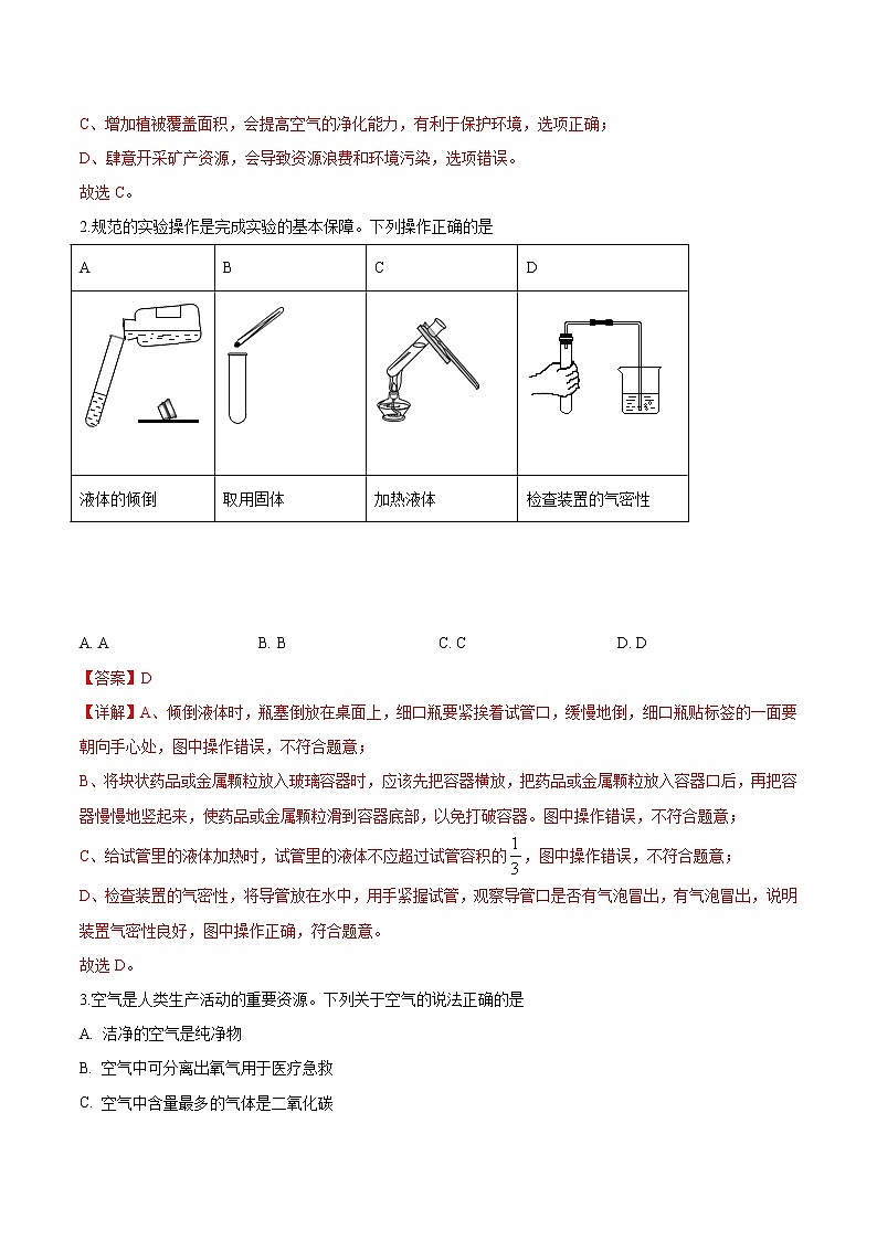 必刷卷01 - 2021年中考化学考前信息必刷模拟卷（解析版）第2页