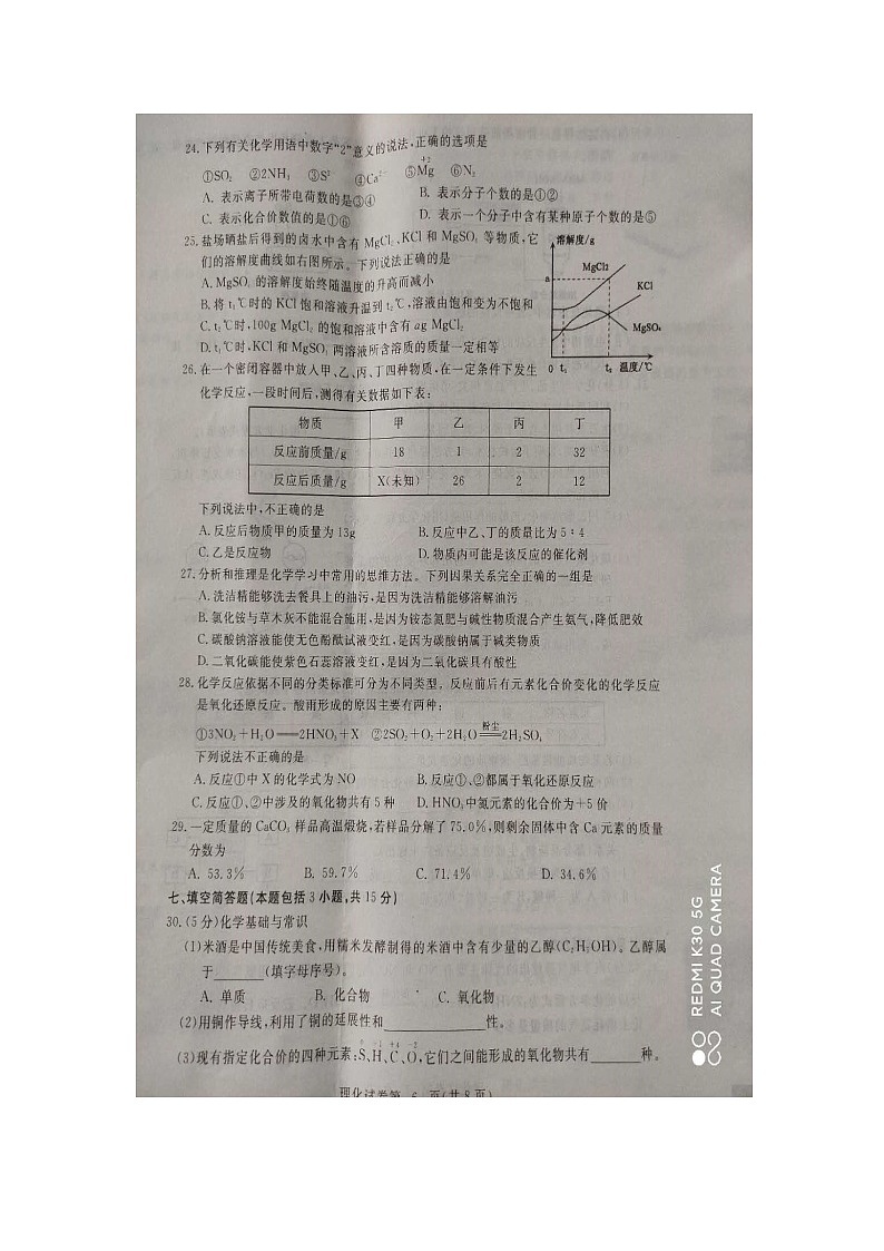 湖北省黄冈市2020--2021学年九年级下学期4月教学质量监测化学试题02
