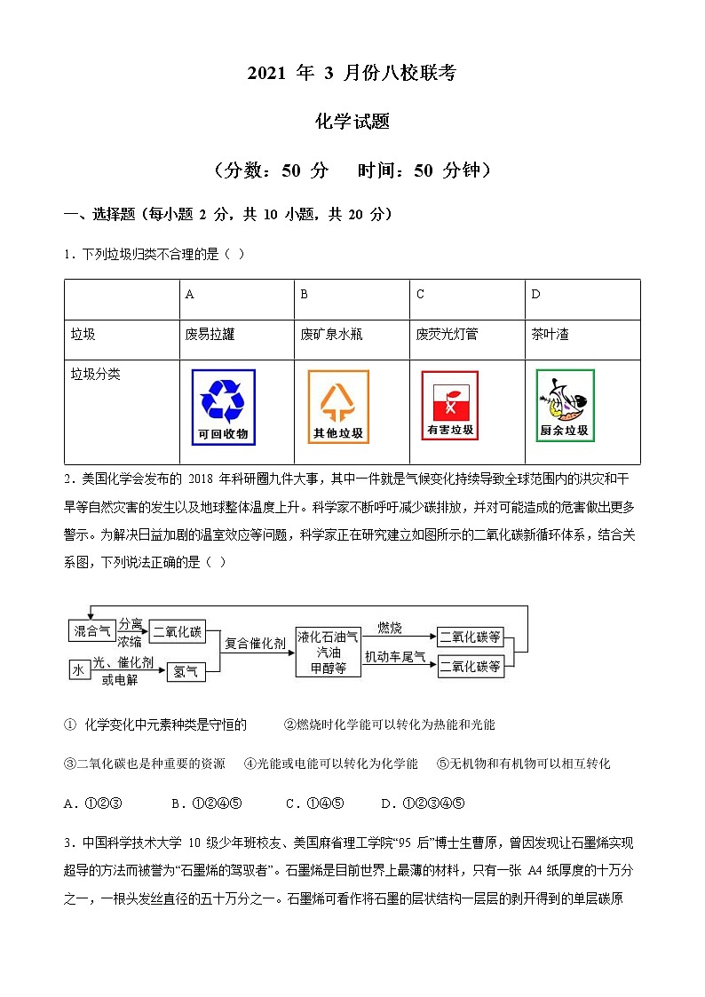 湖北省黄冈市八校2020-2021学年九年级下学期3月联考化学试题01