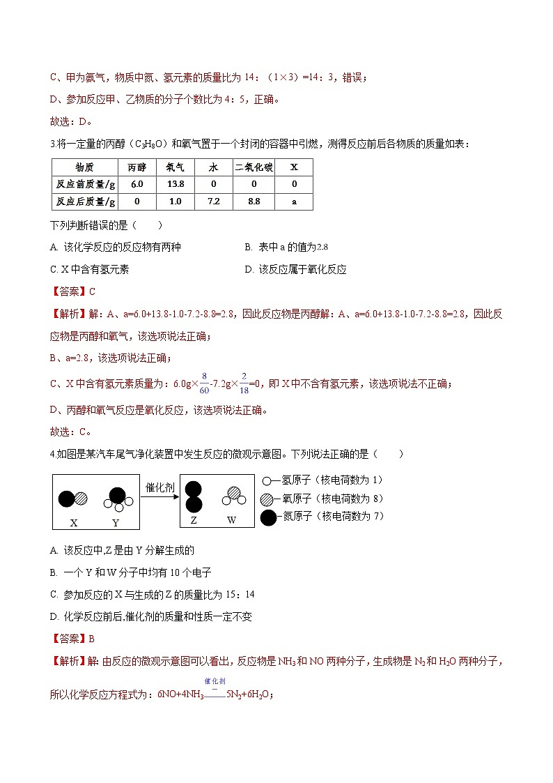 冲刺2021中考复习 化学方程式计算（解析版） 试卷02