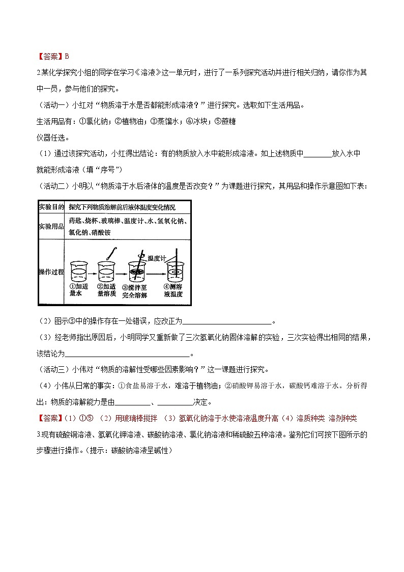 冲刺2021中考复习 溶液及溶解度（解析版） 试卷02