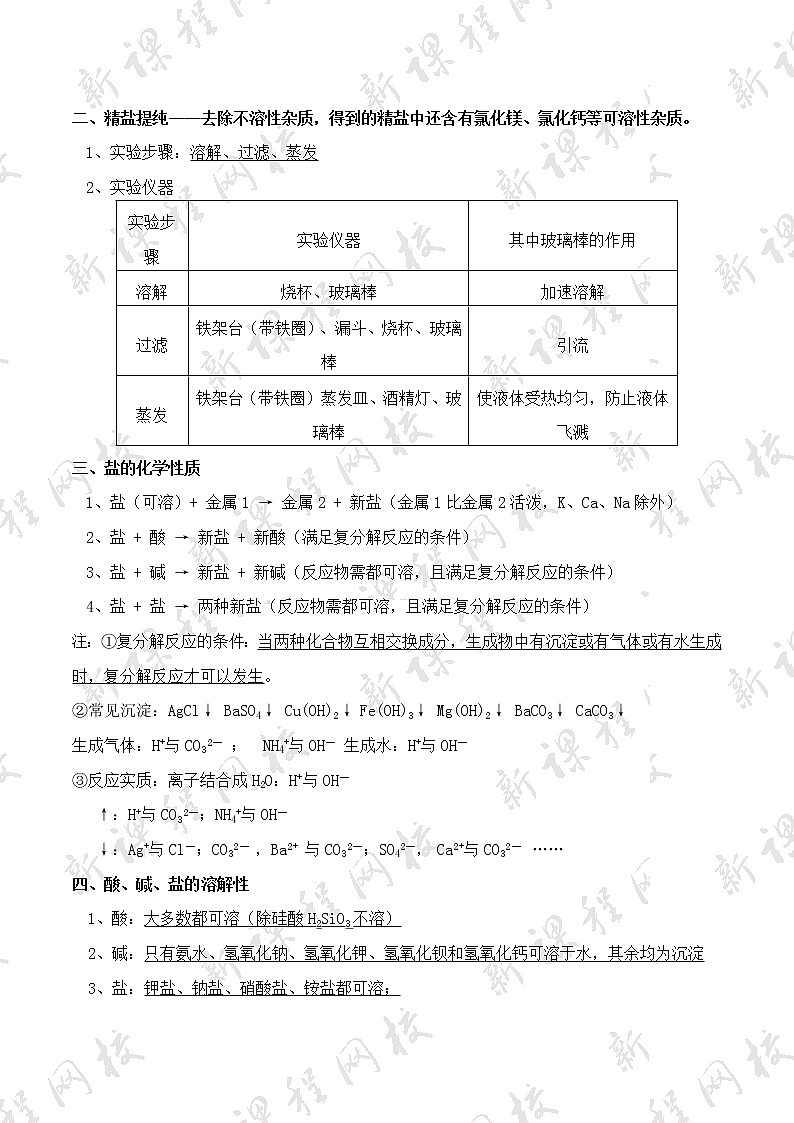 人教版初中化学知识点总结(完整版) - 第十一单元  《盐  化肥》知识点02