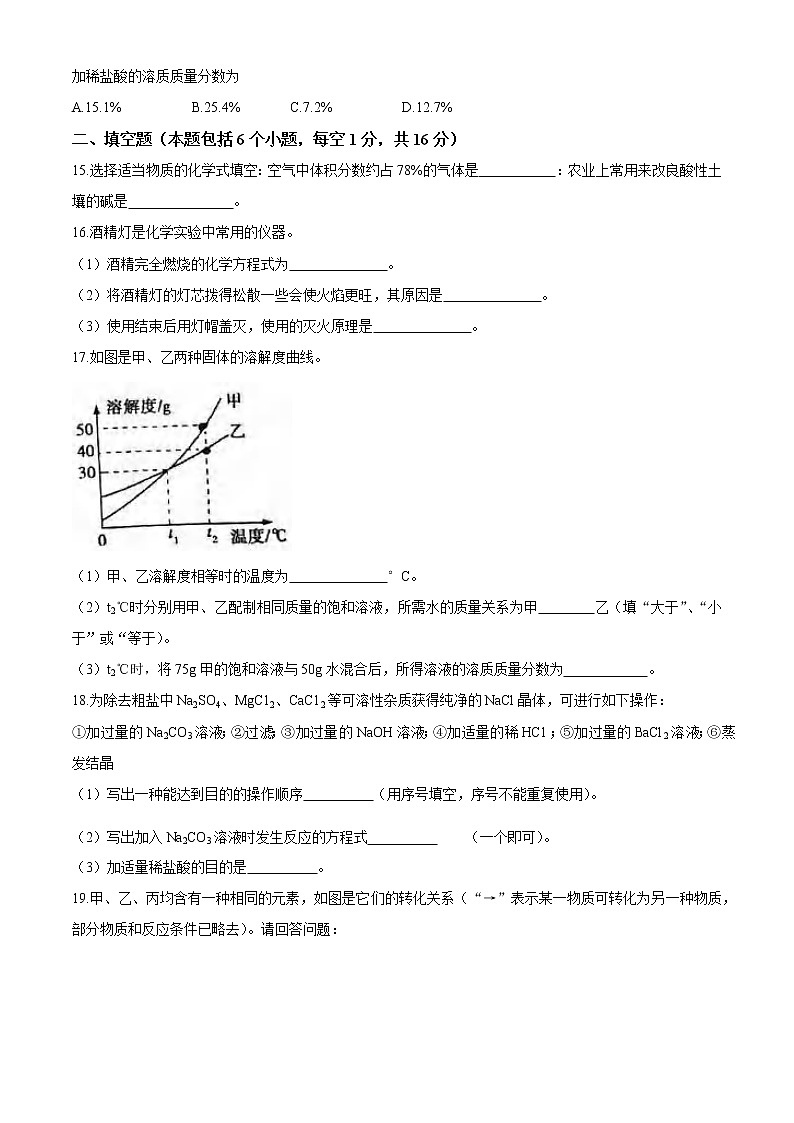 河南省郑州市中原区2020-2021学年九年级下学期期中化学试题（word版 含答案）03