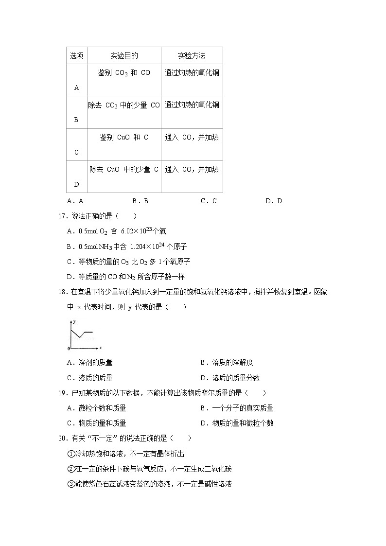 2020年上海市闵行区中考化学一模试卷（含解析）03