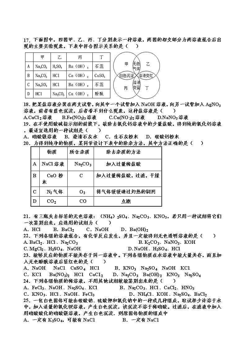 中考化学小专题复习  物质的鉴别、离子共存专题03