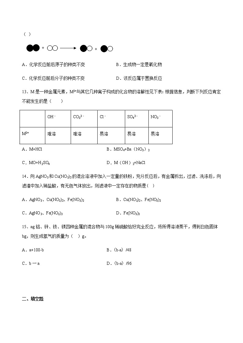 初中化学沪教版（上海）九年级第二学期第六章常用的金属和盐单元测试(含答案）03