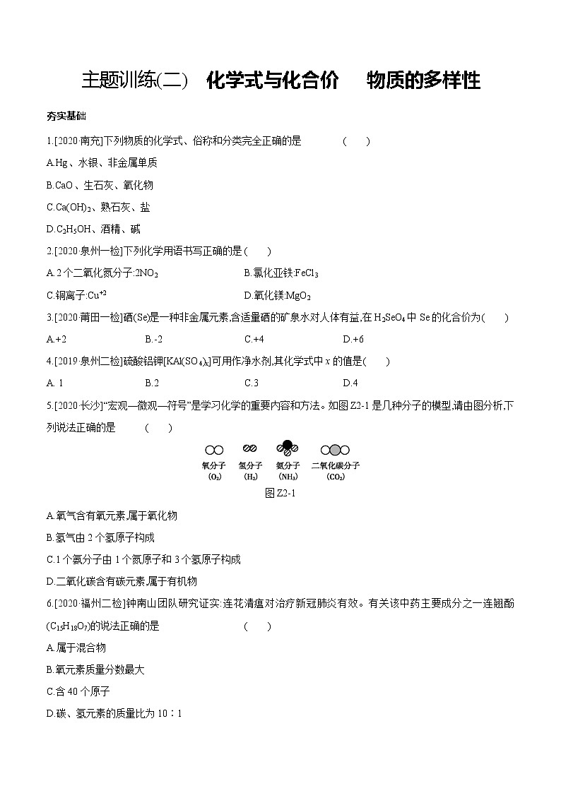 中考化学福建专版 专题练习  主题训练(02)　化学式与化合价　 物质的多样性（含解析）01