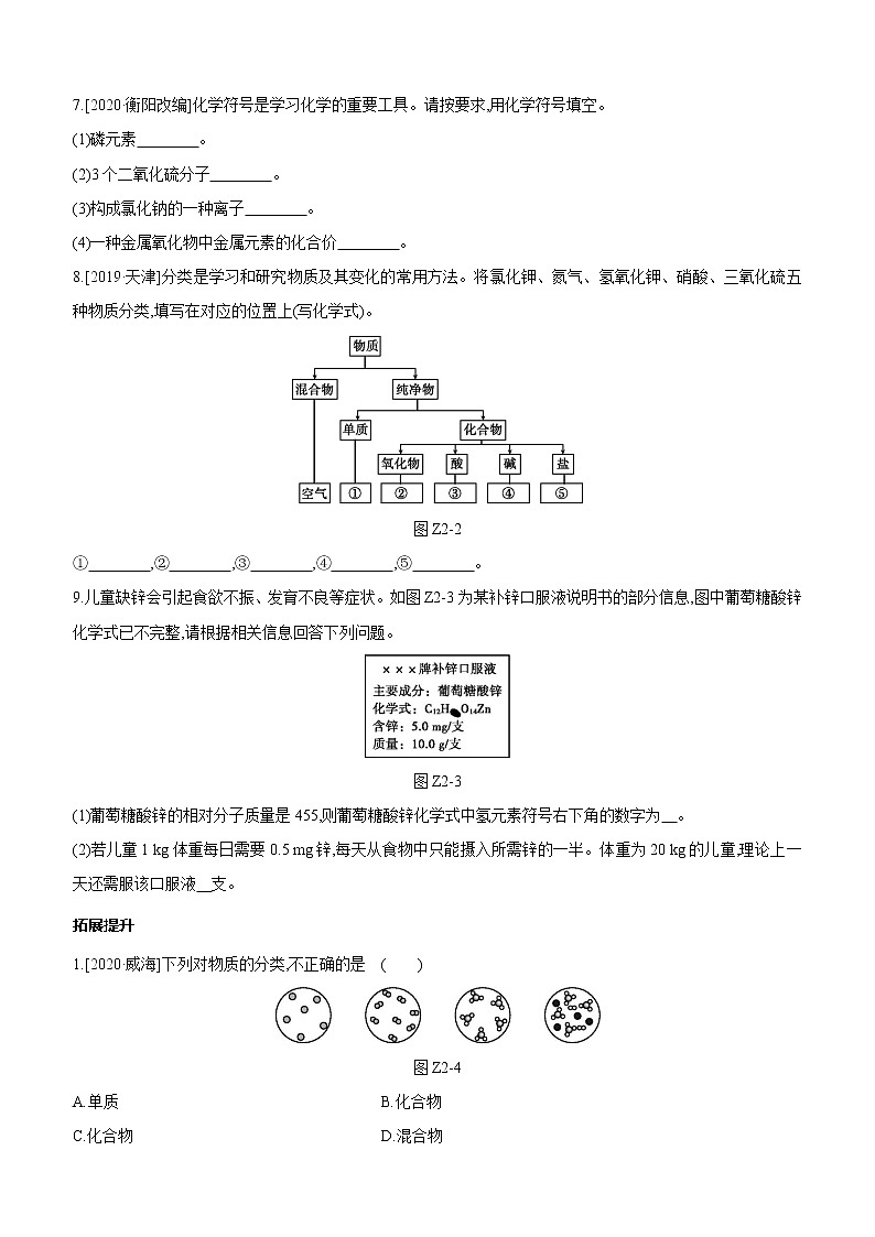 中考化学福建专版 专题练习  主题训练(02)　化学式与化合价　 物质的多样性（含解析）02
