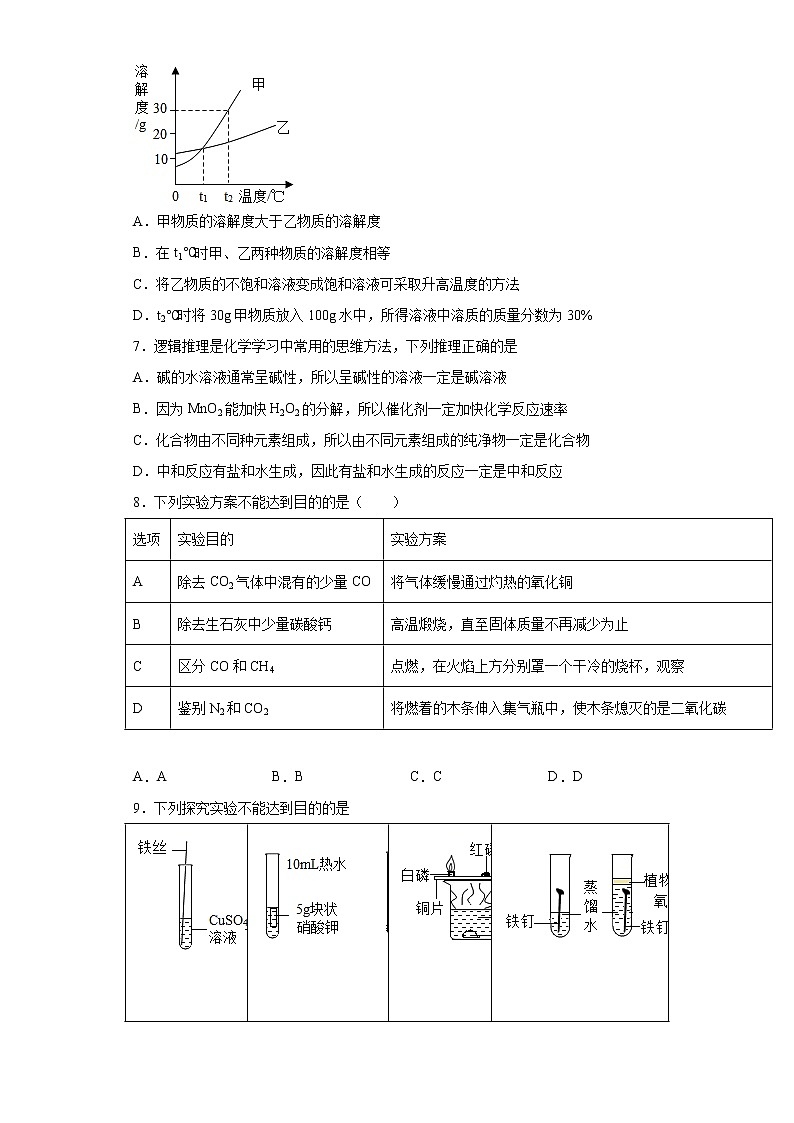2021年江苏省南通市海门区中考一模化学试题（word版 含答案）02