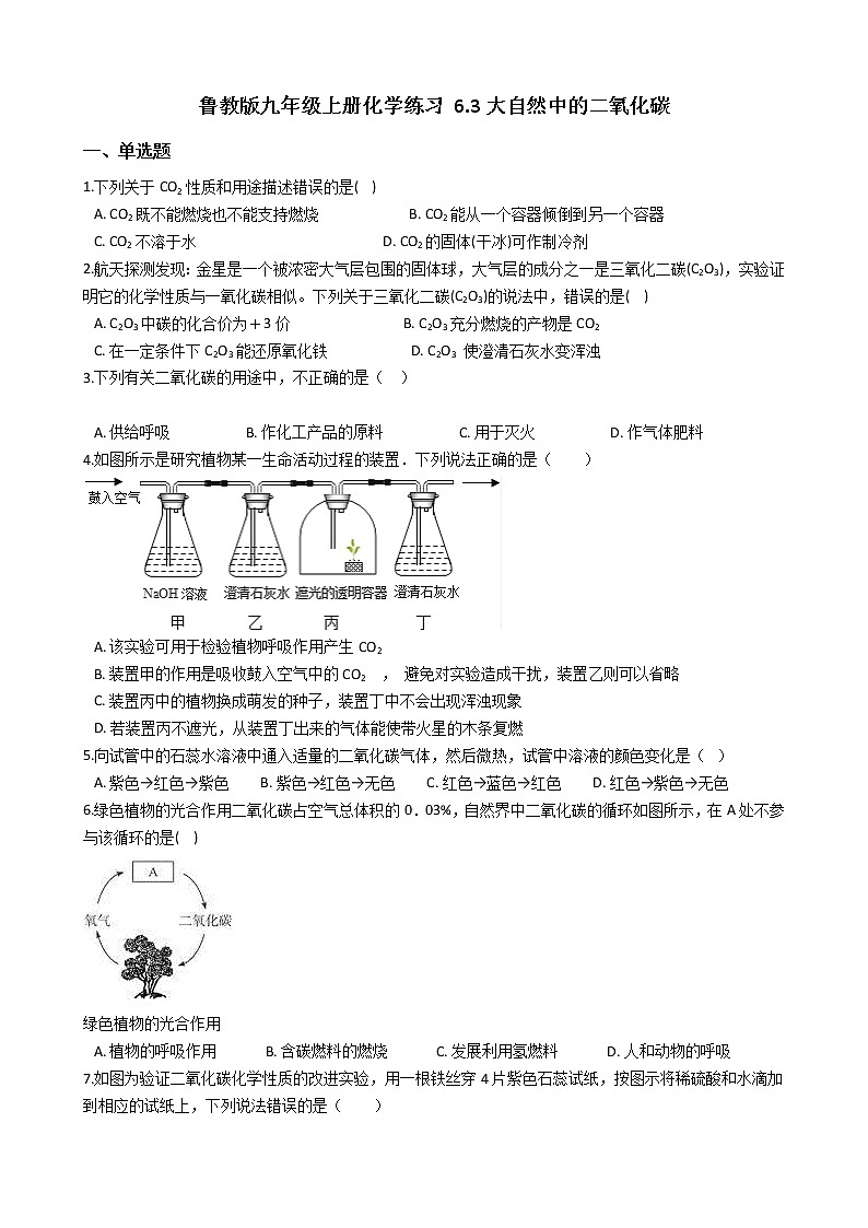 鲁教版九年级上册化学练习 6.3大自然中的二氧化碳01