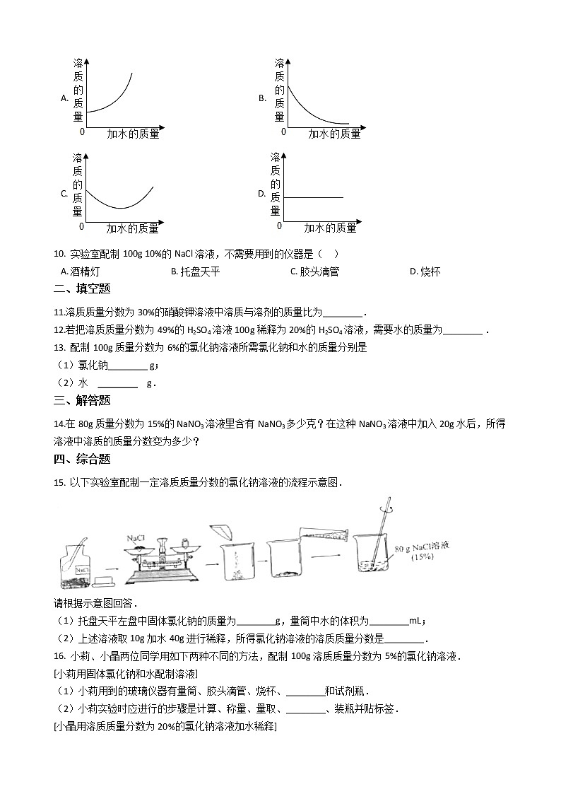鲁教版九年级上册化学练习 3.2溶液组成的定量表示02