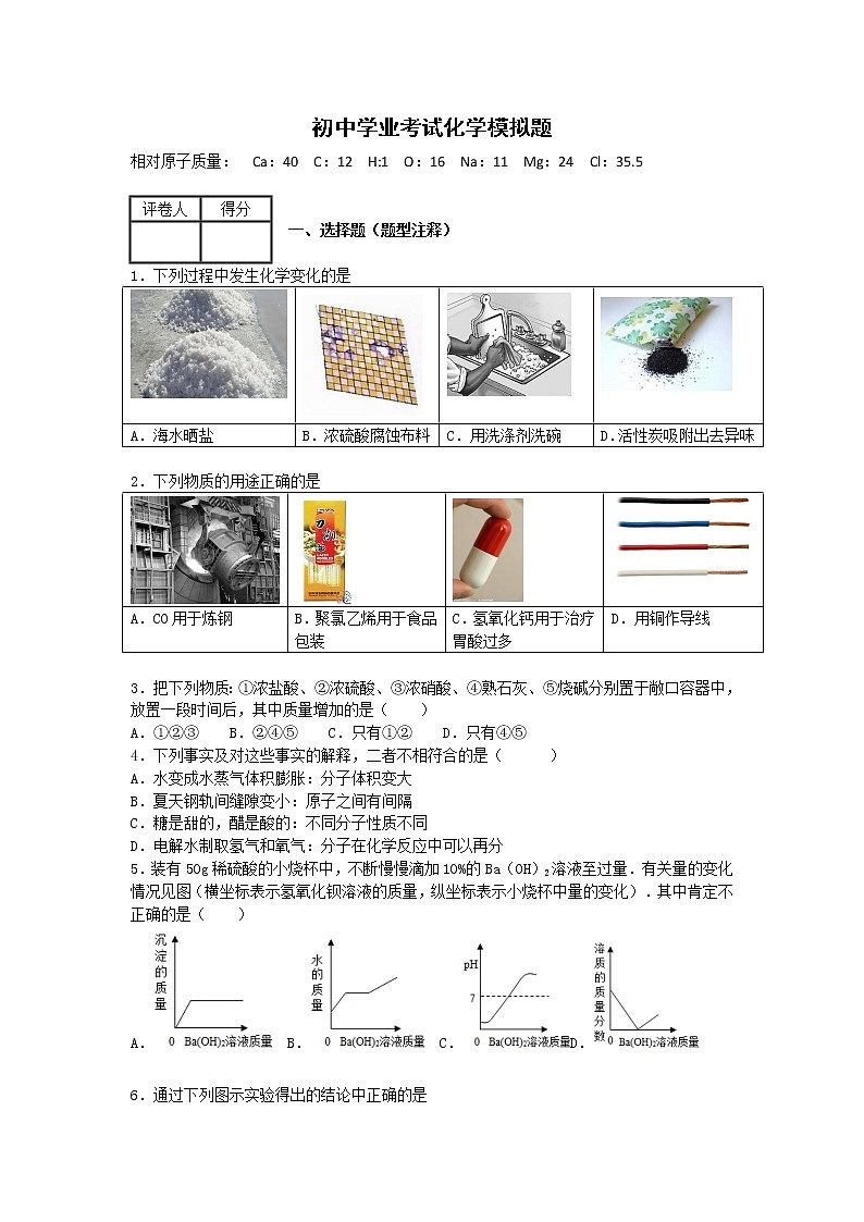 2021年山东省泰安市九年级化学中考模拟试题01