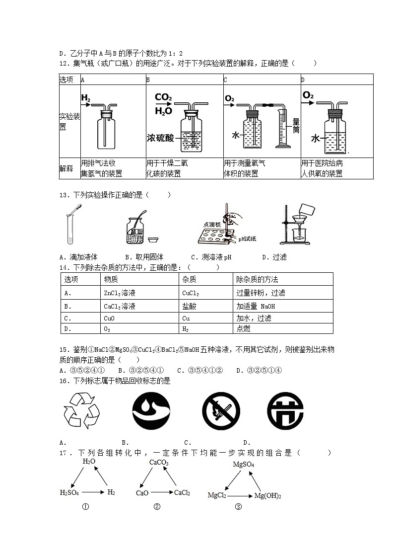 2021年山东省泰安市九年级化学中考模拟试题03