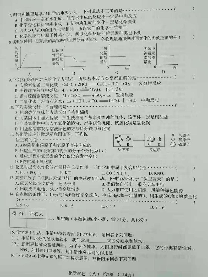 2021年河南省普通高中招生考试模拟试卷化学试题（八）（扫描版）02