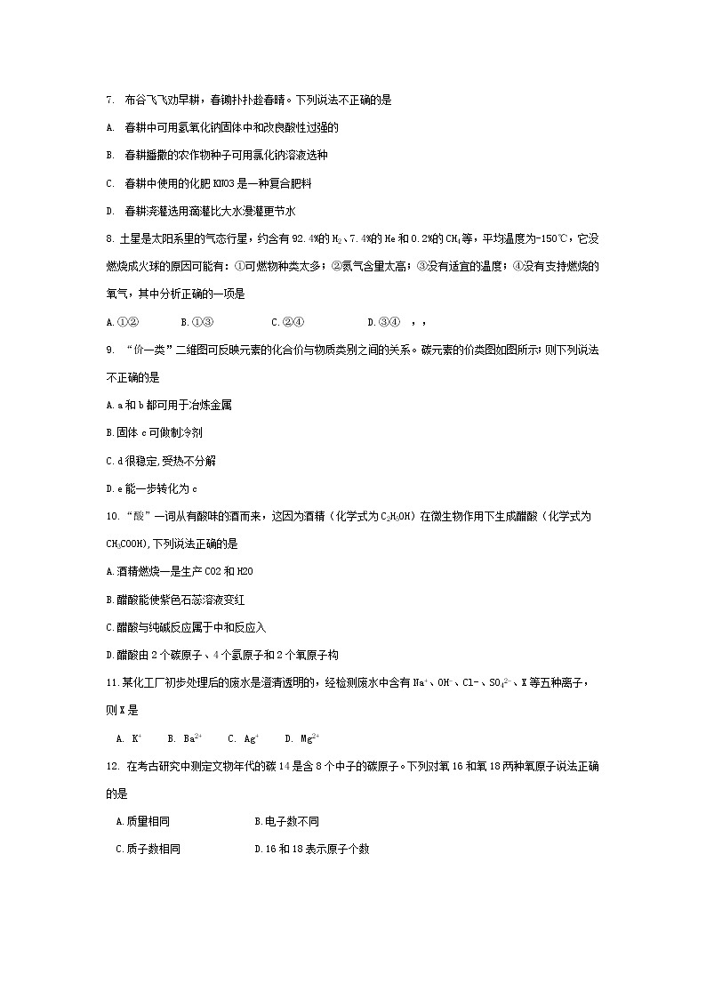 2021年重庆市育才中学教育集团第一次诊断性考试化学试题第2页