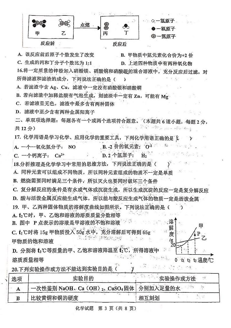 山东省青岛市城阳区2021年中考一模化学试卷03