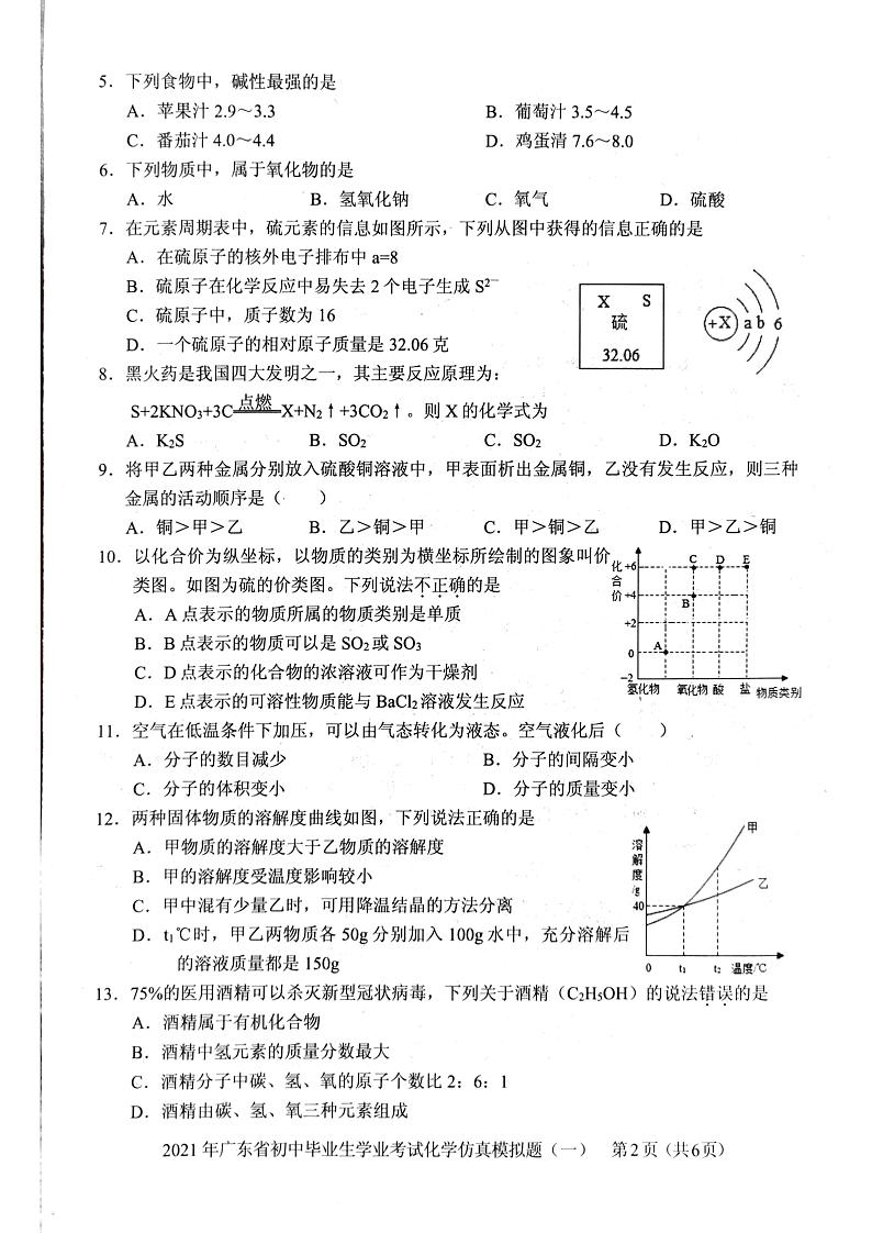 广东省2021年初中毕业生学业考试化学仿真模拟题（一）（PDF版有答案）02