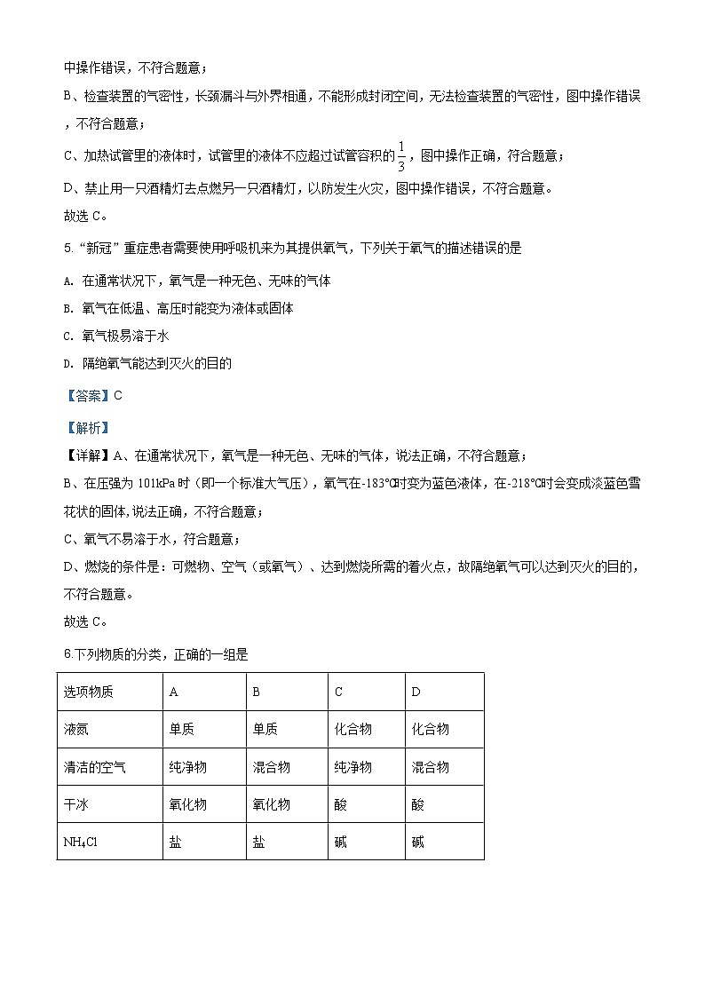四川省广安市2020年中考化学试题（原卷版+解析版）03