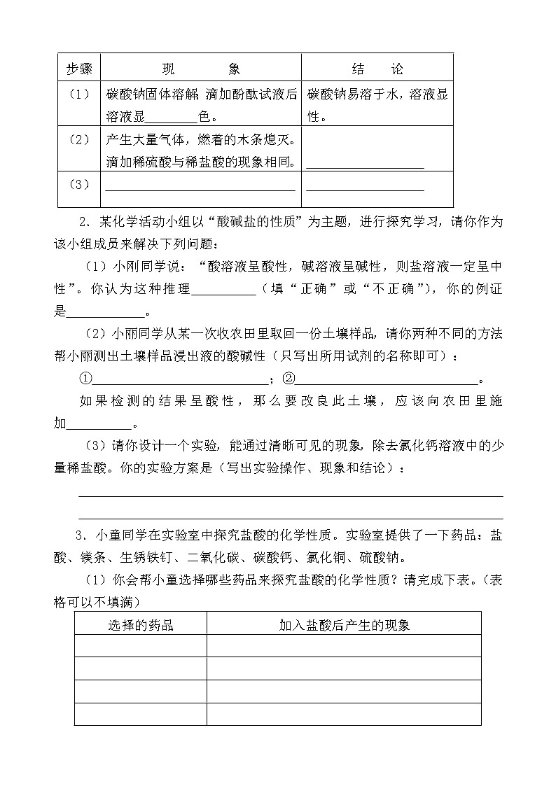 鲁教版九年级化学专题复习  有关酸、碱、盐实验探究专题训练 导学案 (无答案)02