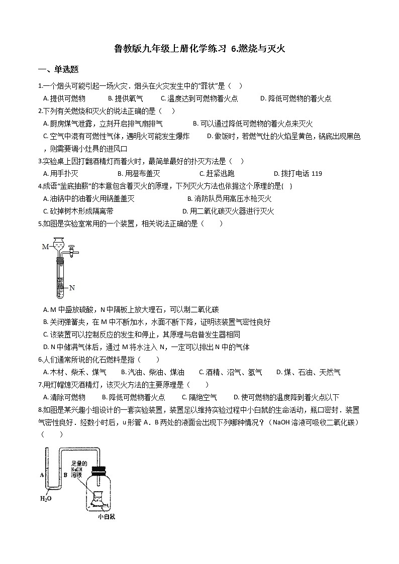 鲁教版九年级上册化学练习 6.1.燃烧与灭火（解析版）01