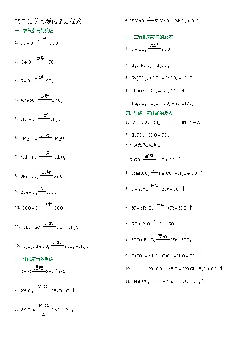 初三化学高频化学方程式第1页