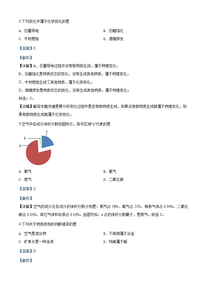 四川省甘孜州2020年中考化学试题（原卷版+解析版）02