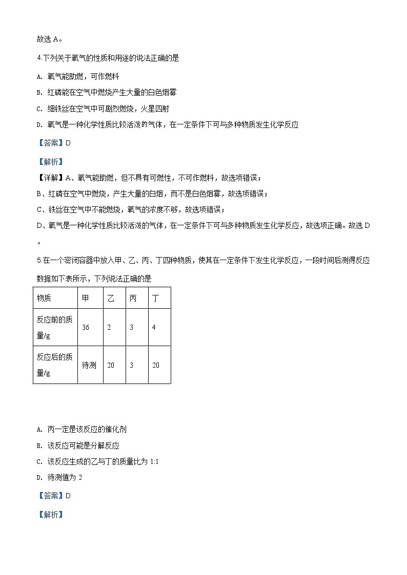 湖北省鄂州市2020年中考化学试题（原卷版+解析版）03