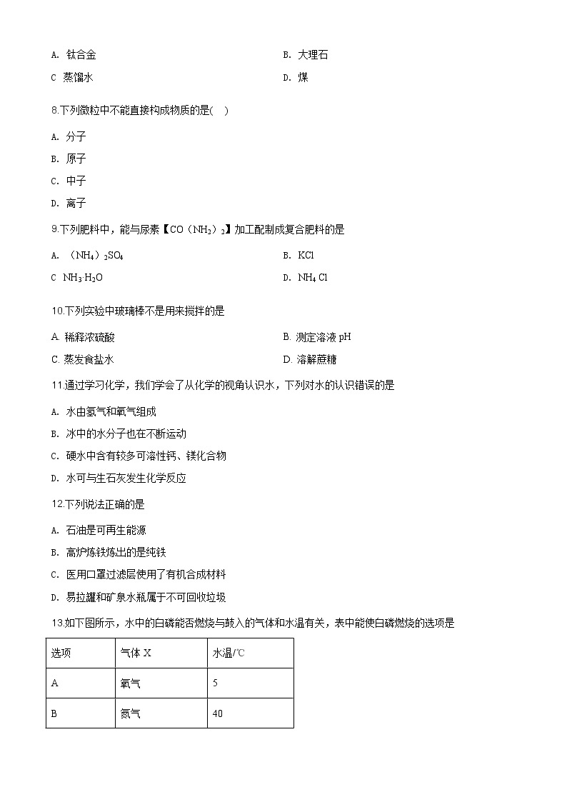 重庆市2020年中考（B卷）化学试题（原卷版+解析版）02