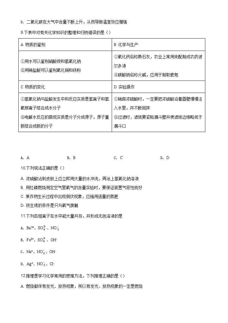 黑龙江省齐齐哈尔、大兴安岭地区、黑河市2020年中考化学试题（原卷版+解析版）03