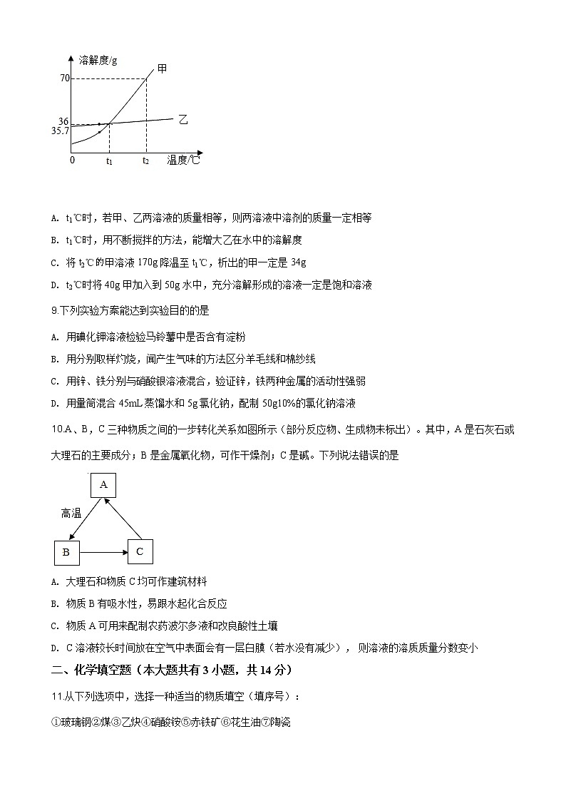 江苏省徐州市2020年中考化学试题（原卷版+解析版）03