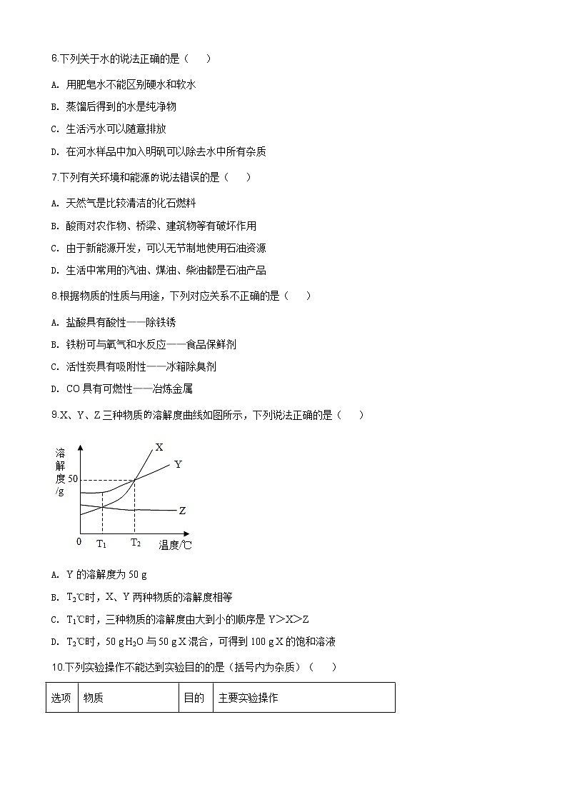 新疆2020年中考化学试题（原卷版+解析版）02