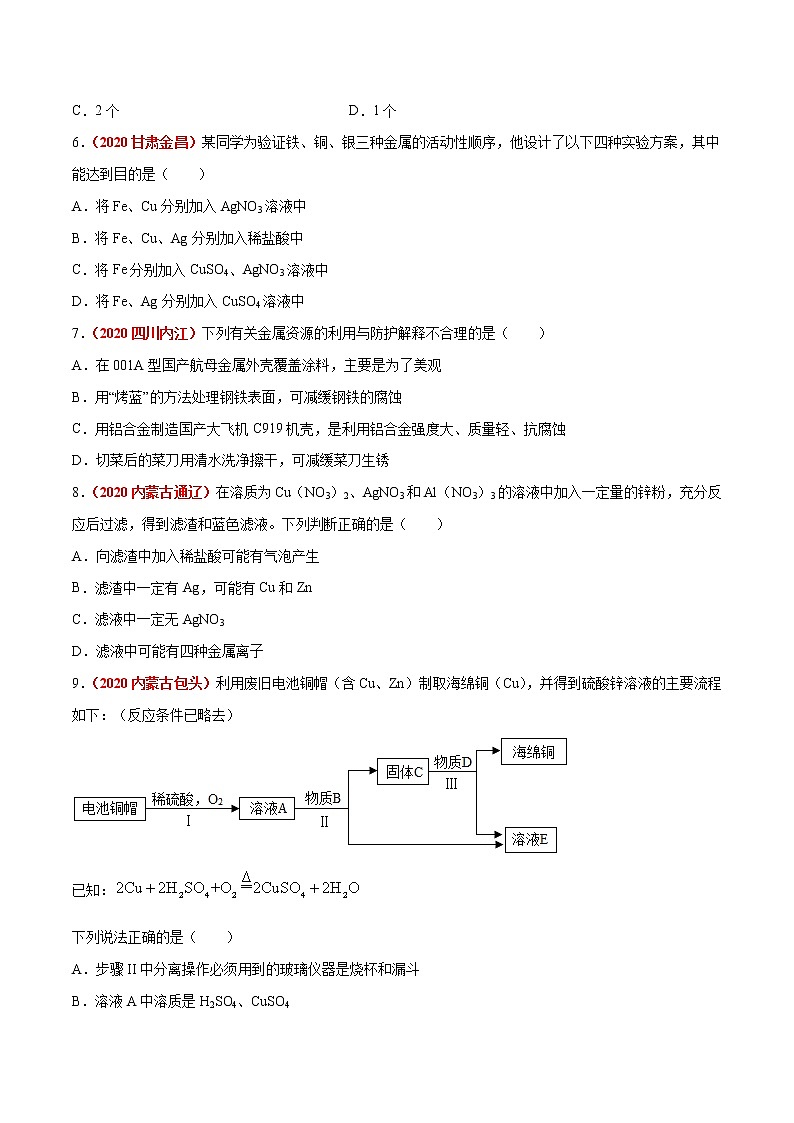 2020年中考化学真题分项汇编--专题11  金属和金属矿物（全国通用）02