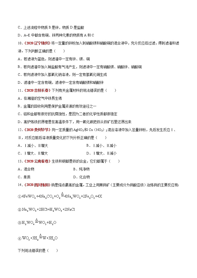 2020年中考化学真题分项汇编--专题11  金属和金属矿物（全国通用）03