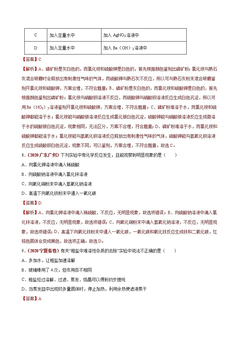 2020年中考化学真题分项汇编--专题14  盐和化肥（全国通用）03