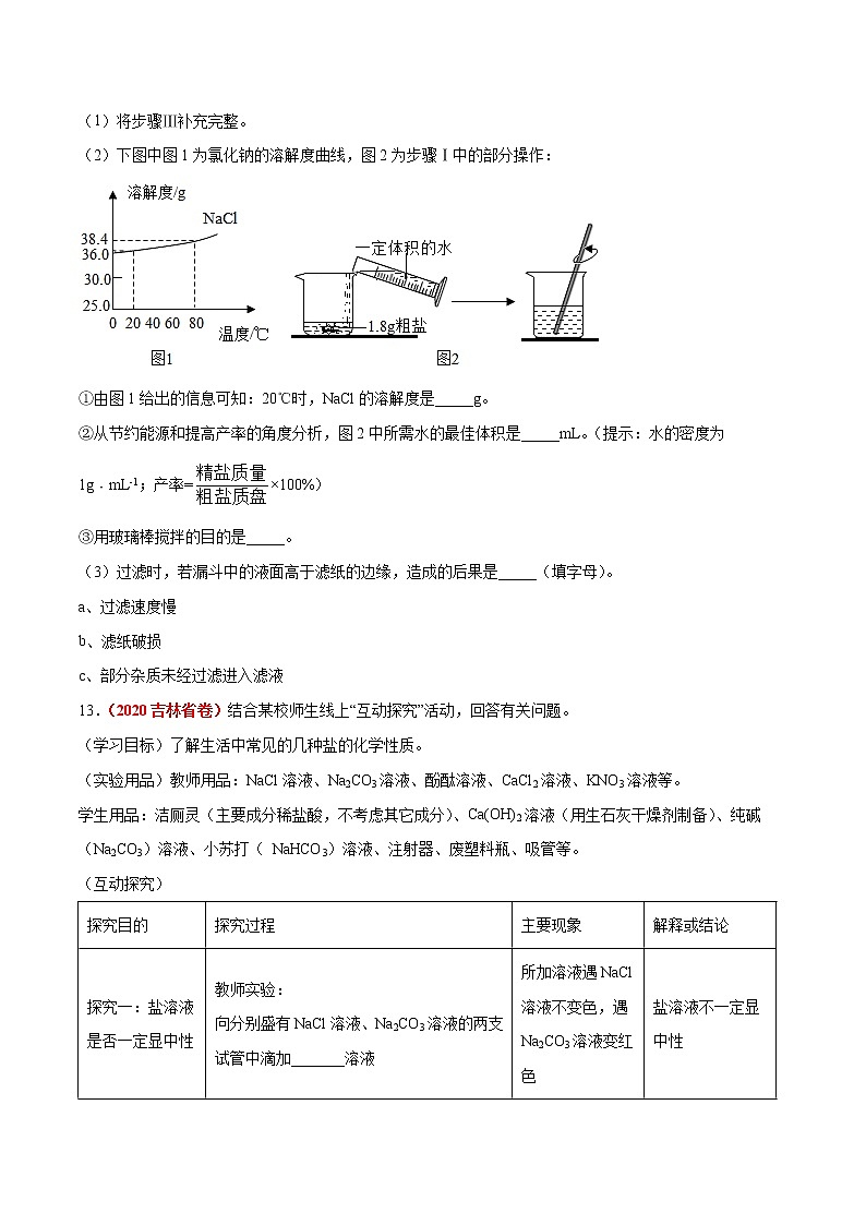 2020年中考化学真题分项汇编--专题14  盐和化肥（全国通用）03