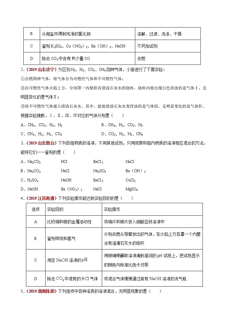 预测09  实验设计与评价，除杂题，检验，鉴别，共存-2021年中考化学三轮冲刺过关03