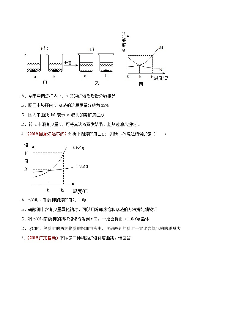 预测08  溶解度曲线图-2021年中考化学三轮冲刺过关03