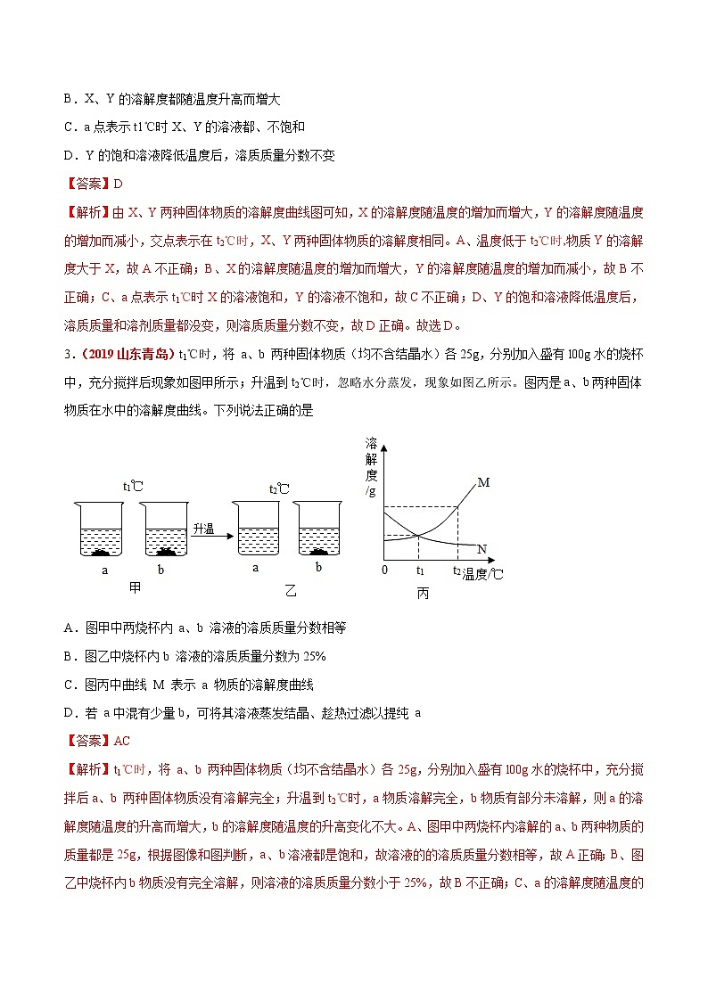 预测08  溶解度曲线图-2021年中考化学三轮冲刺过关03