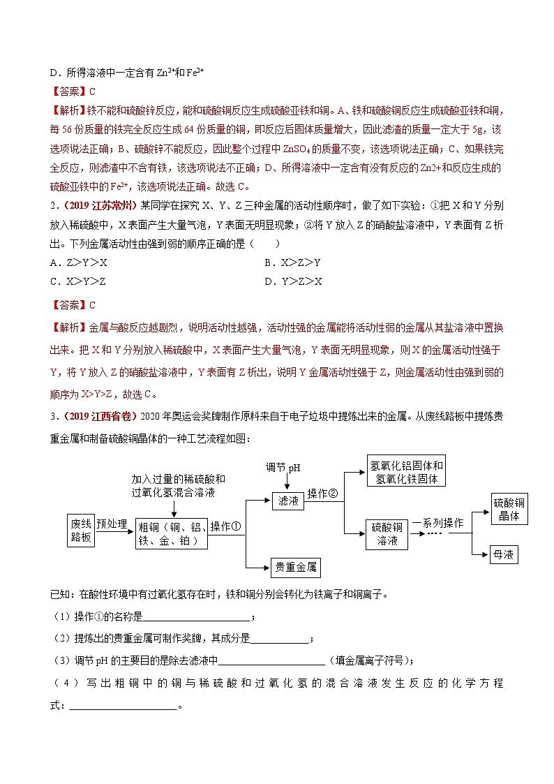 预测04 金属的化学性质-2021年中考化学三轮冲刺过关03
