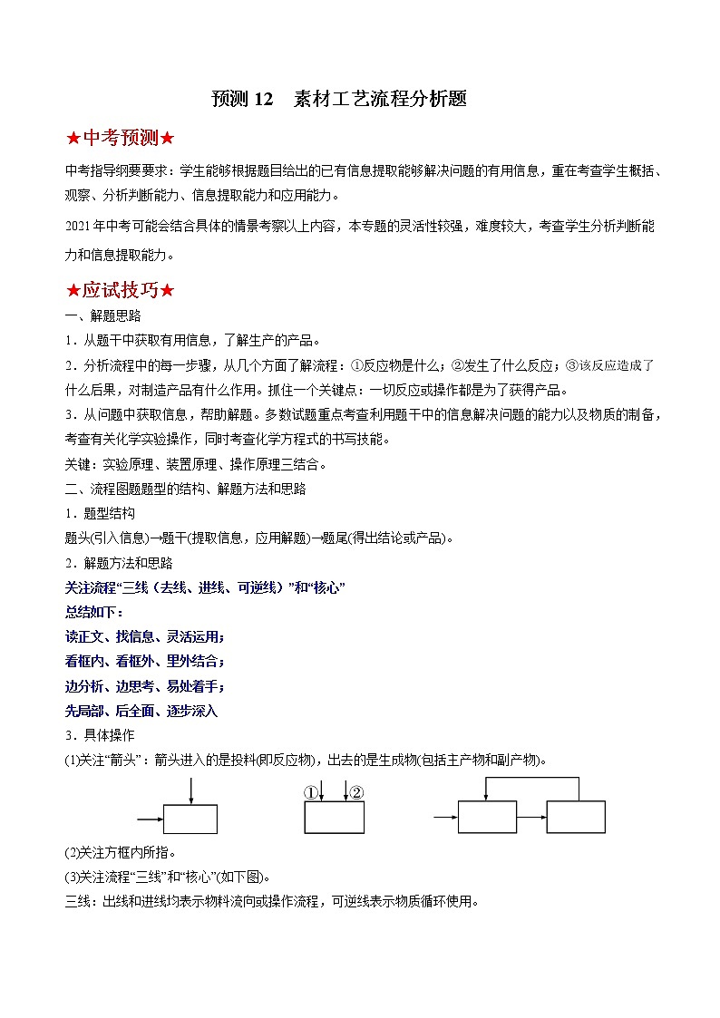 预测12  素材工艺流程分析题-2021年中考化学三轮冲刺过关01